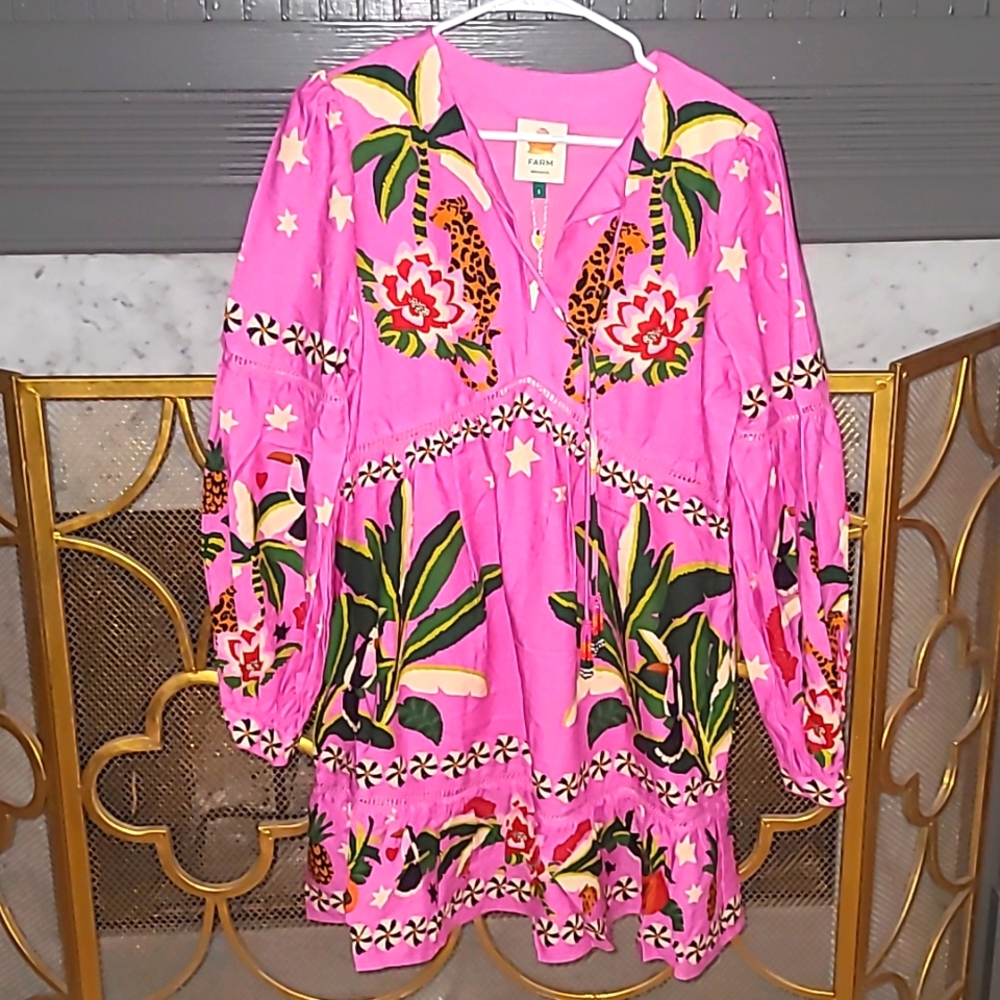 FARM RIO  LEOPARD FOREST PINK DRESS NWT